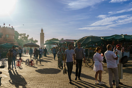 North Africa. Morocco. Marrakesh. People walking at Place Jemaa el fnaのeditorial素材