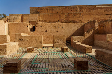 North Africa. Morrocco. Marrakesh. El Badi palace built at the end of the 16th century commissioned by Sultan Ahmed el-Mansourのeditorial素材