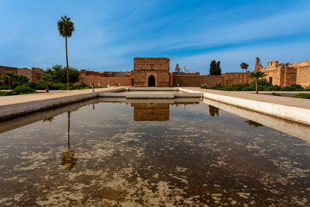 North Africa. Morrocco. Marrakesh. El Badi palace built at the end of the 16th century commissioned by Sultan Ahmed el-Mansourのeditorial素材