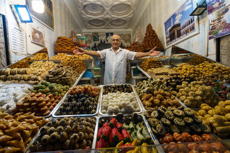 North Africa. Morocco. Marrakesh. An oriental pastries shop in the souks of the medinaのeditorial素材