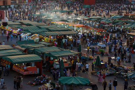 North Africa. Morocco. Marrakesh. Night activity on Jemaa el Fna Square at sunsetのeditorial素材