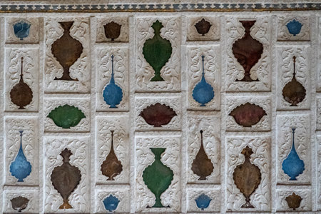 India. Rajasthan. Jaipur. Amber strong. Detail of the decoration of the palace of mirrorsの写真素材