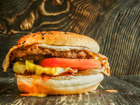 Very tasty juicy meat burgerの写真素材