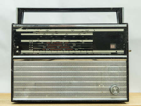 Vintage radio on wall backgroundの写真素材