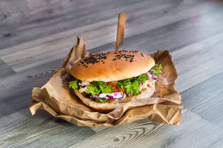 Very tasty juicy meat burgerの写真素材