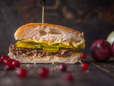 Very tasty juicy meat burgerの写真素材