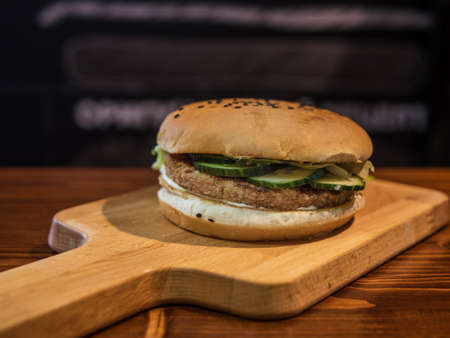 Very tasty juicy meat burgerの写真素材