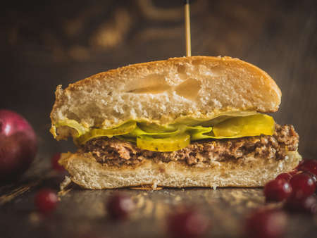 Very tasty juicy meat burgerの写真素材