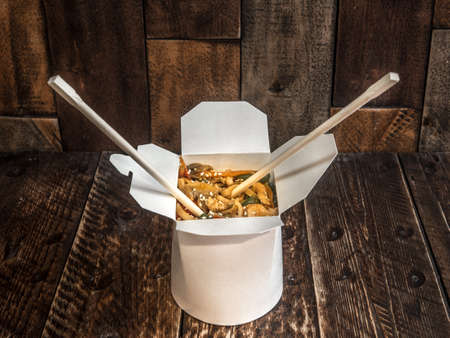 Japanese noodles in a boxの写真素材