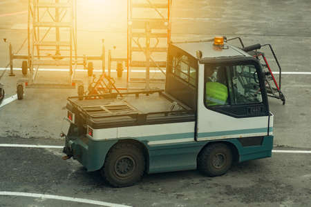 Tug at the airport on a sunny summer dayの写真素材