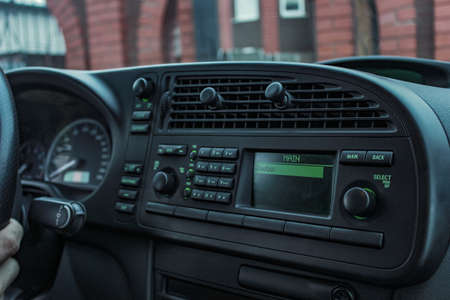 Salon of a car, parts from leather and plasticの写真素材