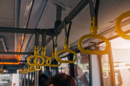 In the bus from the terminal to the plane at the airportの写真素材