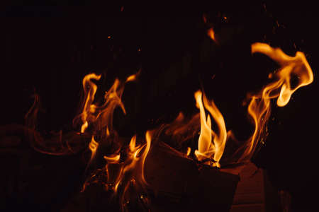 Burning Fire on the grill before hot meatの写真素材