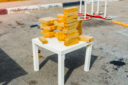 Wooden game of large blocks on the table