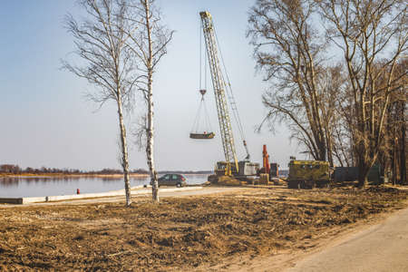 Construction machinery on the construction site summer day