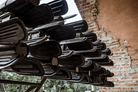 Details of the old Soviet military machine. In the park of the exhibits of military equipment