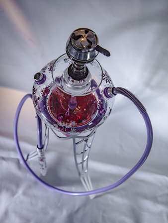 New Glass Hookah with beautiful backlight in the cafe. Hookah barの写真素材