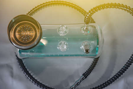 New Glass Hookah with beautiful backlight in the cafe. Hookah barの写真素材