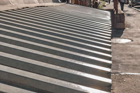 The texture of the iron galvanized sheet. Fence materialの写真素材