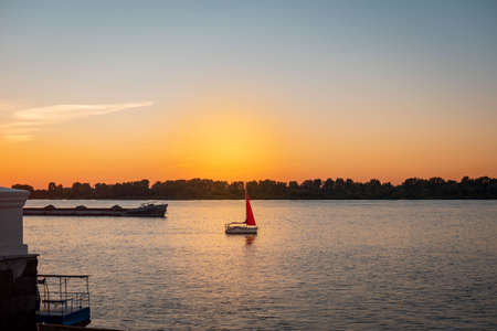 View of the river at sunset. Warm summer evening. Juneの写真素材