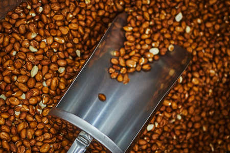 Lots of almonds on the counter in the store.の写真素材