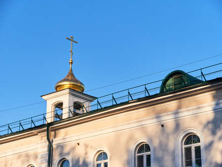 The church is white with beautiful domes. Sunny dayの写真素材