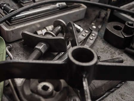 Close-up of a set of tools for repair in a workshopの写真素材
