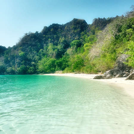 Wonderful beach with white sand and blue sky, Horseshoe Island at Myanmar 'Great for snorkeling'の写真素材