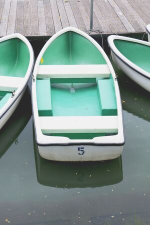 Yellow boat on a riverの写真素材