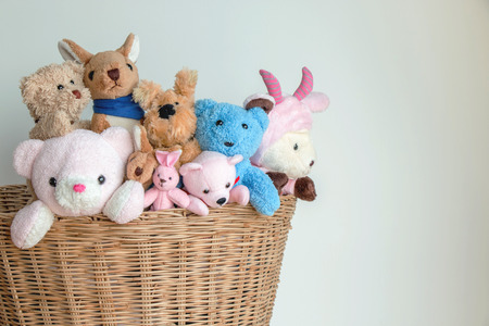 teddy bears and the gang in the basketの写真素材