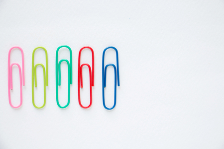 Paper clips colorful object ,Colorful paper clips isolated white background.の写真素材