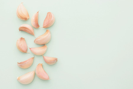 A garlic isolated on pastel color backgroundの写真素材
