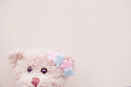 Teddy bear on paper pastel background ,Cute teddy bearのeditorial素材