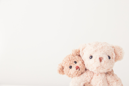 Couple teddy bear in love ,Sweet couple teddy bear in valentines day,Valentine's Day wedding card,Happy couple in love in pastel background.Vintage styleの写真素材