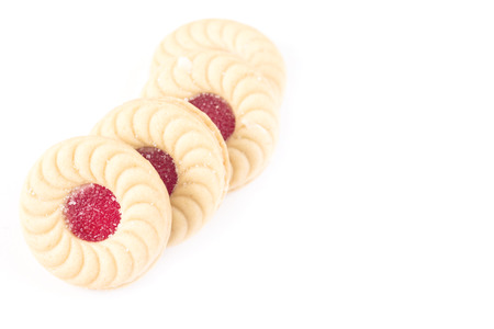 sweet strawberry inside cookie on white background.の写真素材