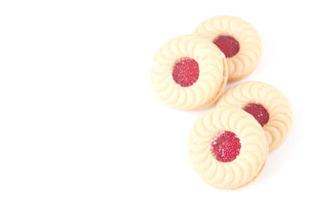 sweet strawberry inside cookie on white background.の写真素材