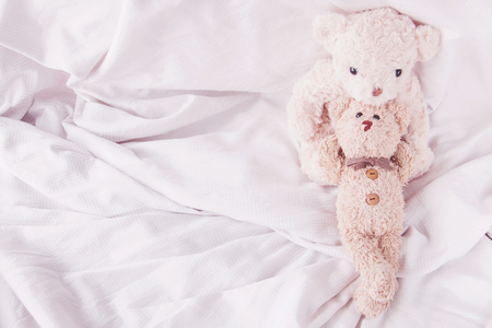 Couple teddy bear embracing with in love on valentines dayの写真素材