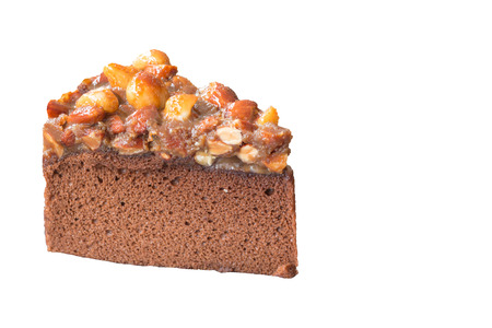 Tasty homemade chocolate cake on white background.の写真素材