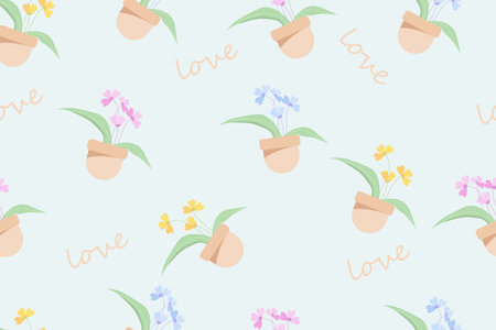 a cute seamless pastel flower in potted.のイラスト素材