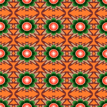 Seamless design pattern flower, Ornament for fabric, Striped geometric texture background.の写真素材