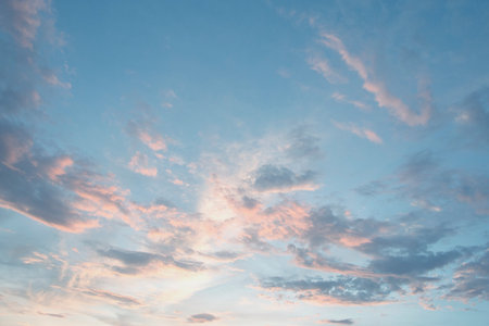 Cloudscape, Colored Clouds at Sunset near the Ocean, Background