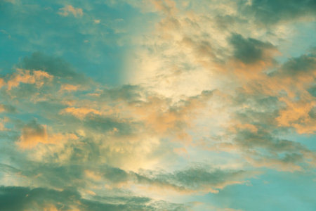 Sunset sky with clouds. Nature background. Sky with clouds and sun