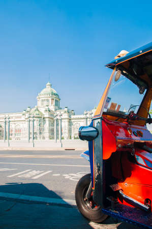 The Ananta Samakhom Throne Hall and Tuk Tuk in Thai Royal Dusit Palace, Bangkok, Thailand.のeditorial素材