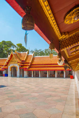 The Marble Temple, Wat Benchamabophit Dusitvanaram with blue sky background , Bangkok THAILANDのeditorial素材