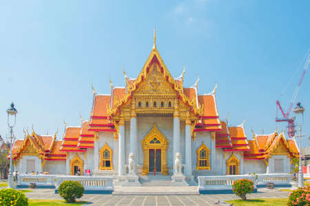 The Marble Temple, Wat Benchamabophit Dusitvanaram with blue sky background , Bangkok THAILANDのeditorial素材