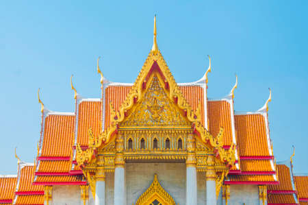 The Marble Temple, Wat Benchamabophit Dusitvanaram with blue sky background , Bangkok THAILANDのeditorial素材