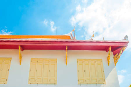 The Marble wall and roof at Wat Benchamabophit Dusitvanaram with blue sky background , Bangkok THAILANDのeditorial素材