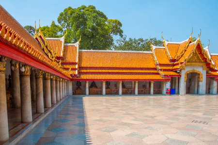 The Marble Temple, Wat Benchamabophit Dusitvanaram with blue sky background , Bangkok THAILANDのeditorial素材