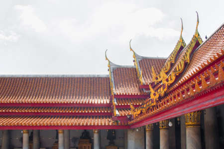 The Marble Temple, Wat Benchamabophit Dusitvanaram with white sky background , Bangkok THAILANDのeditorial素材