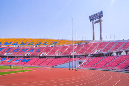Rajamangala National Stadium ,Inside Football Stadium at Bangkok, Thailand with blue sky backgroundのeditorial素材
